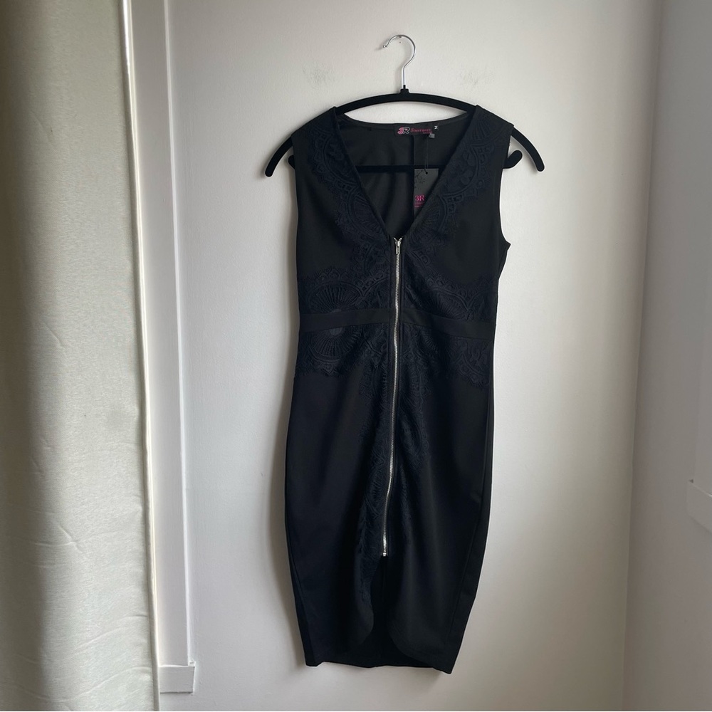 NWT Black dress w/ Lace&Zipper-Whimsigoth-Steampunk-size M